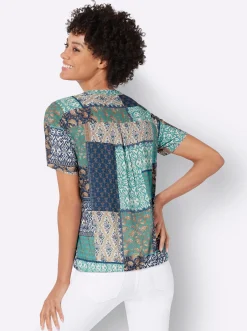 Druckbluse mit Kordeln und Zierquasten