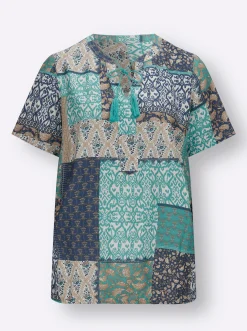 Druckbluse mit Kordeln und Zierquasten
