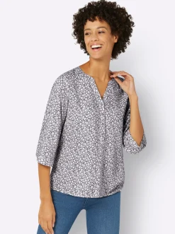 Druckbluse mit krempelbaren Ärmeln