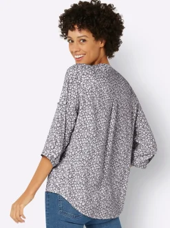 Druckbluse mit krempelbaren Ärmeln