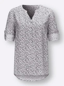 Druckbluse mit krempelbaren Ärmeln