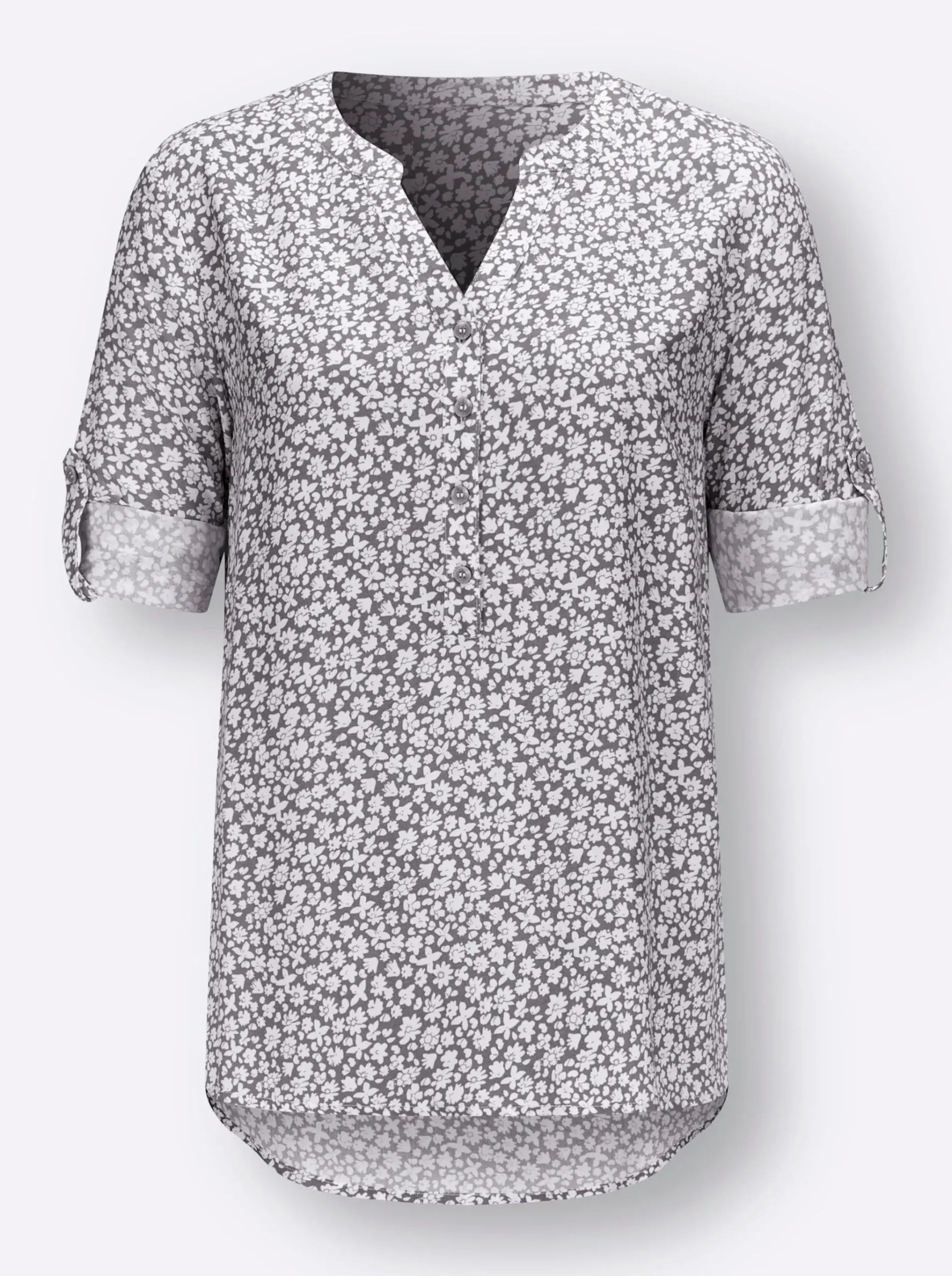 Druckbluse mit krempelbaren Ärmeln