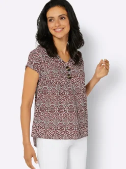 Druckbluse mit Leinen-Anteil