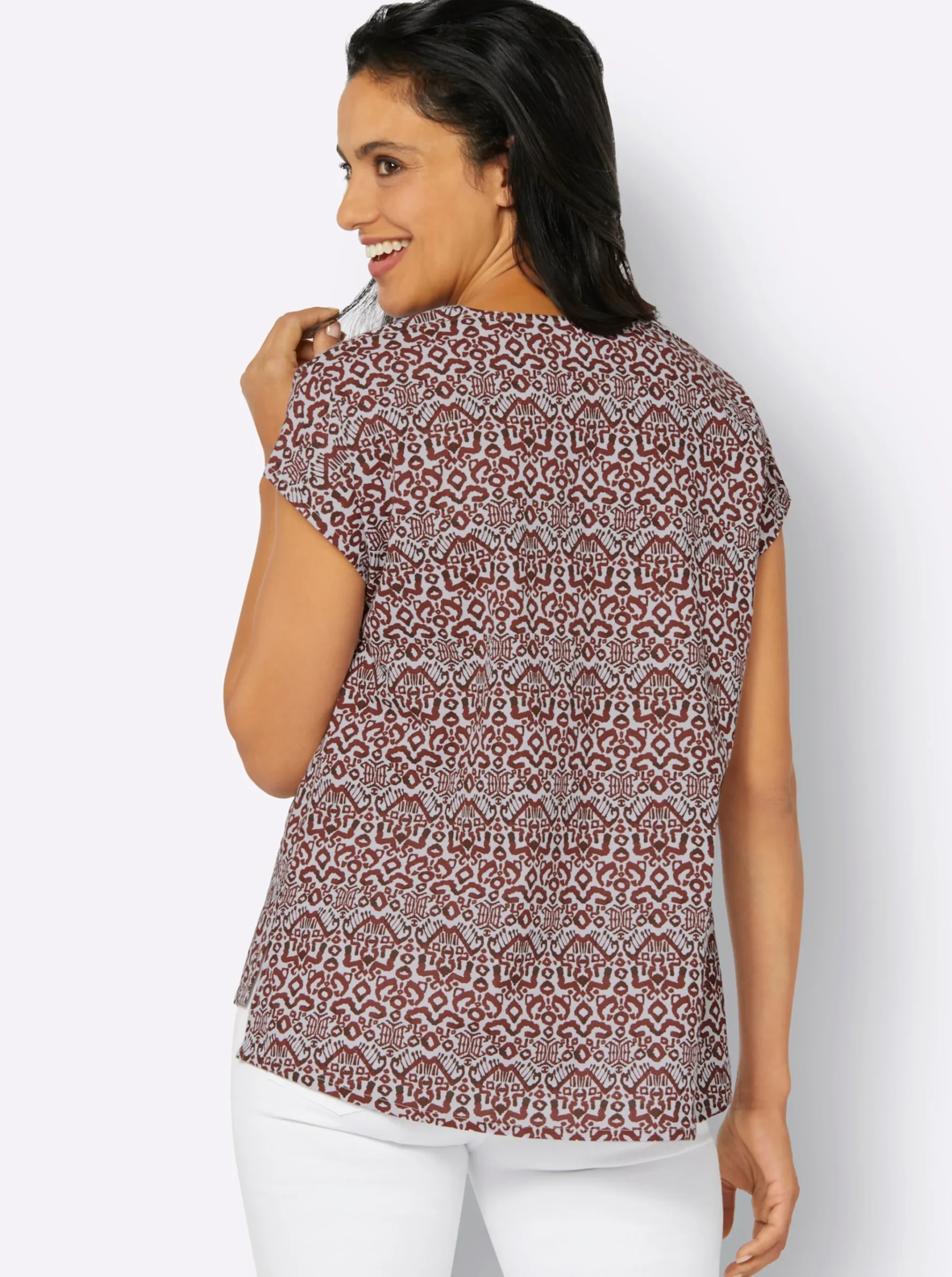 Druckbluse mit Leinen-Anteil