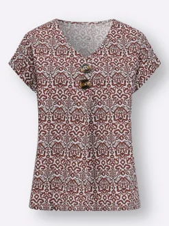 Druckbluse mit Leinen-Anteil
