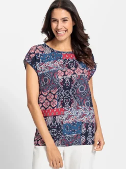 Druckbluse mit U-Boot-Ausschnitt