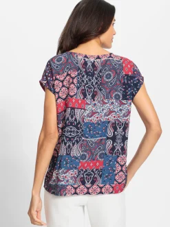 Druckbluse mit U-Boot-Ausschnitt