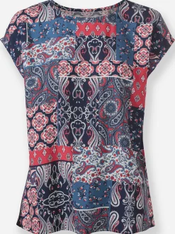 Druckbluse mit U-Boot-Ausschnitt