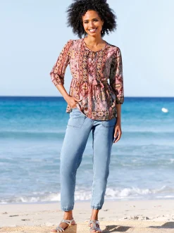 Druckbluse mit Zierperlen