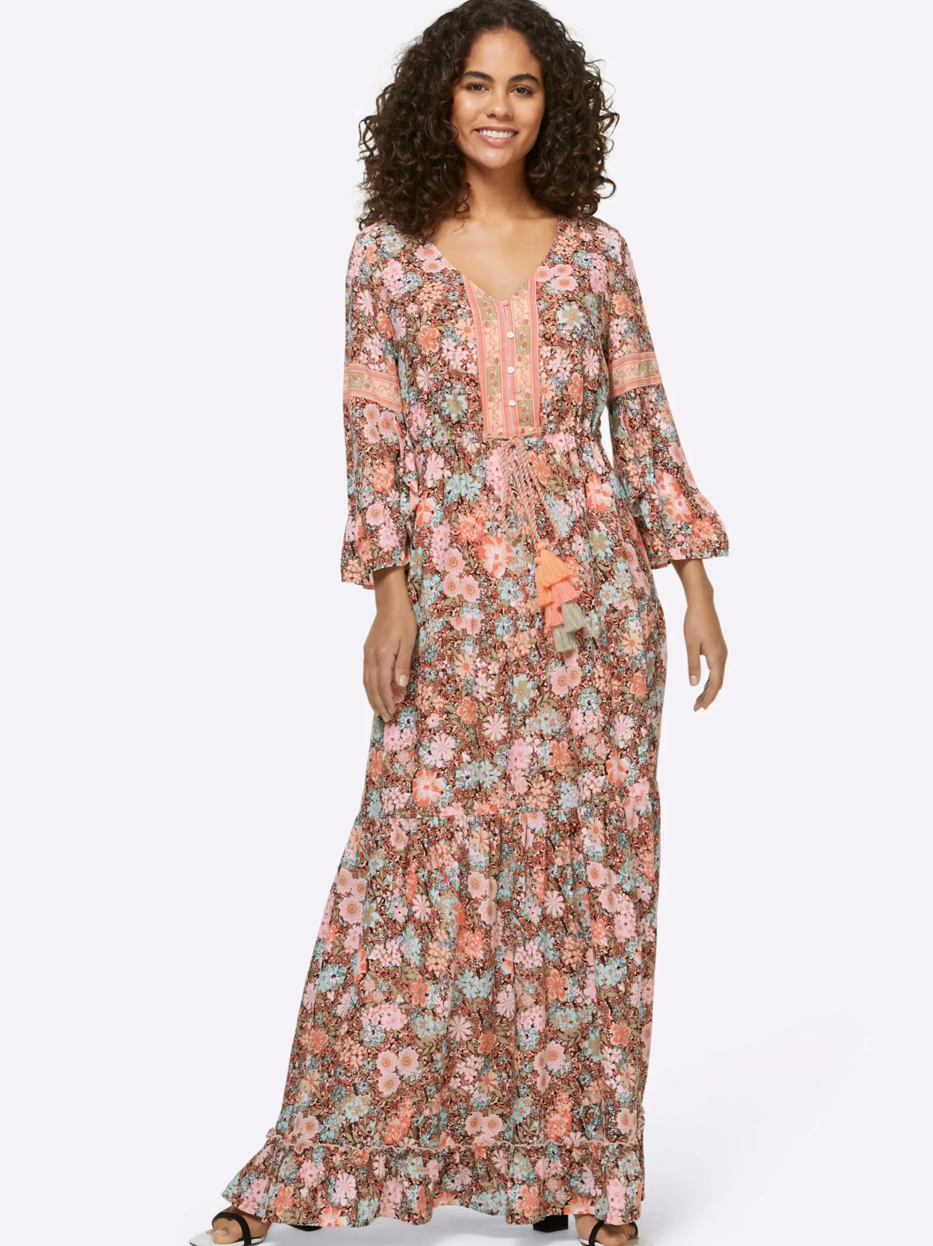 Druckkleid mit Trompetenärmeln