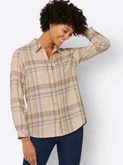 Flanellbluse mit krempelbaren Ärmeln