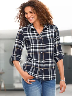 Flanellbluse mit krempelbaren Ärmeln