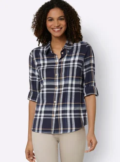 Flanellbluse mit krempelbaren Ärmeln