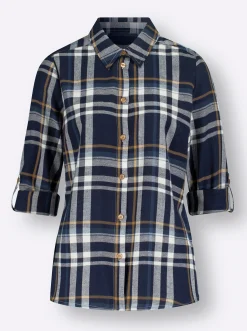 Flanellbluse mit krempelbaren Ärmeln