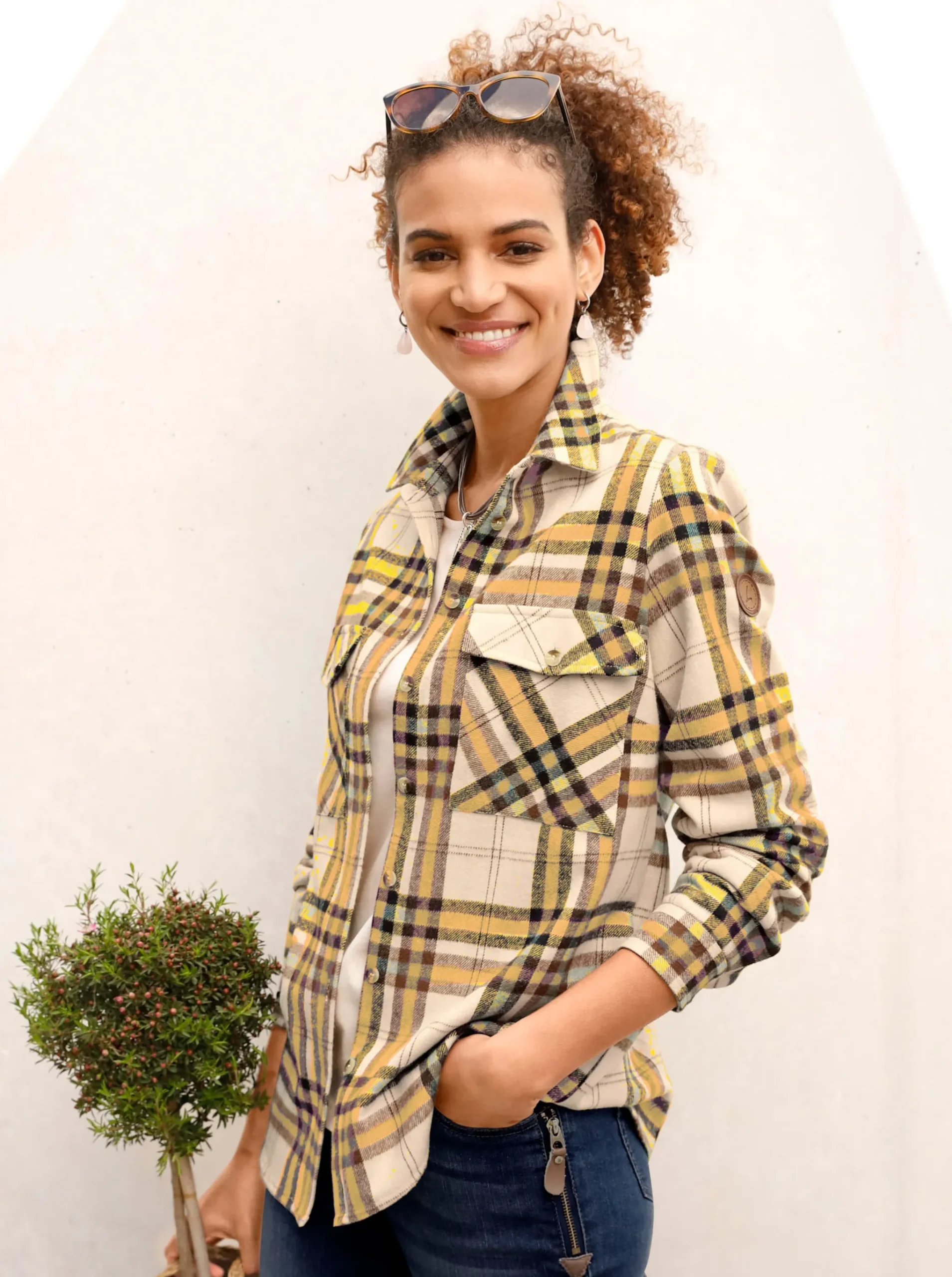 Flanellbluse mit mehrfarbigem Webkaro