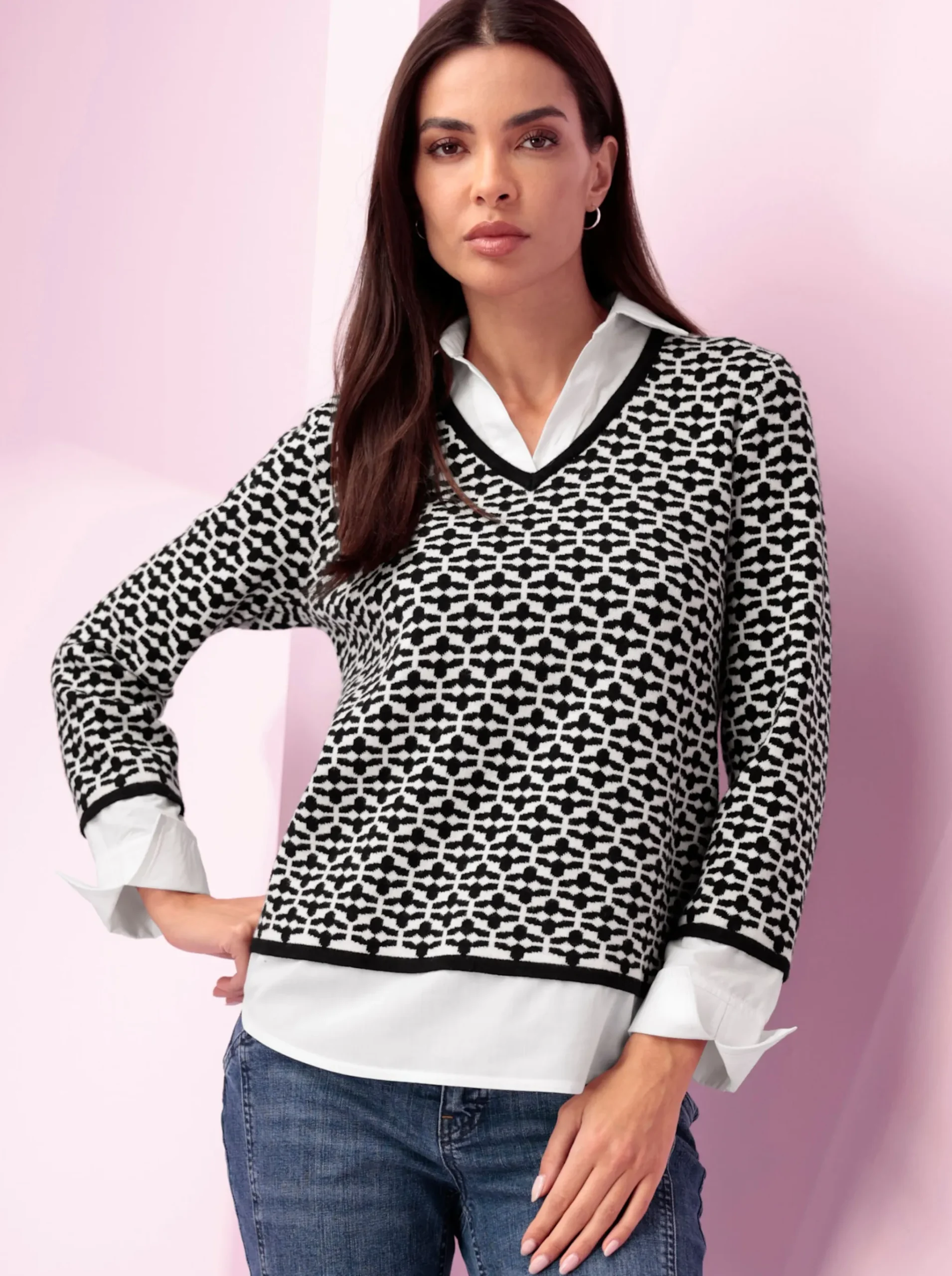 2-in-1-Pullover Mit Blusen-Einsatz