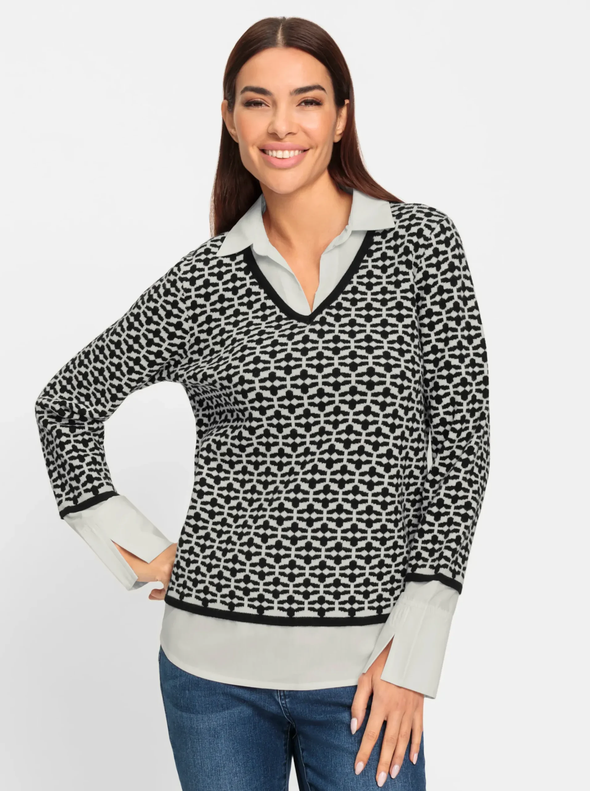 2-in-1-Pullover Mit Blusen-Einsatz
