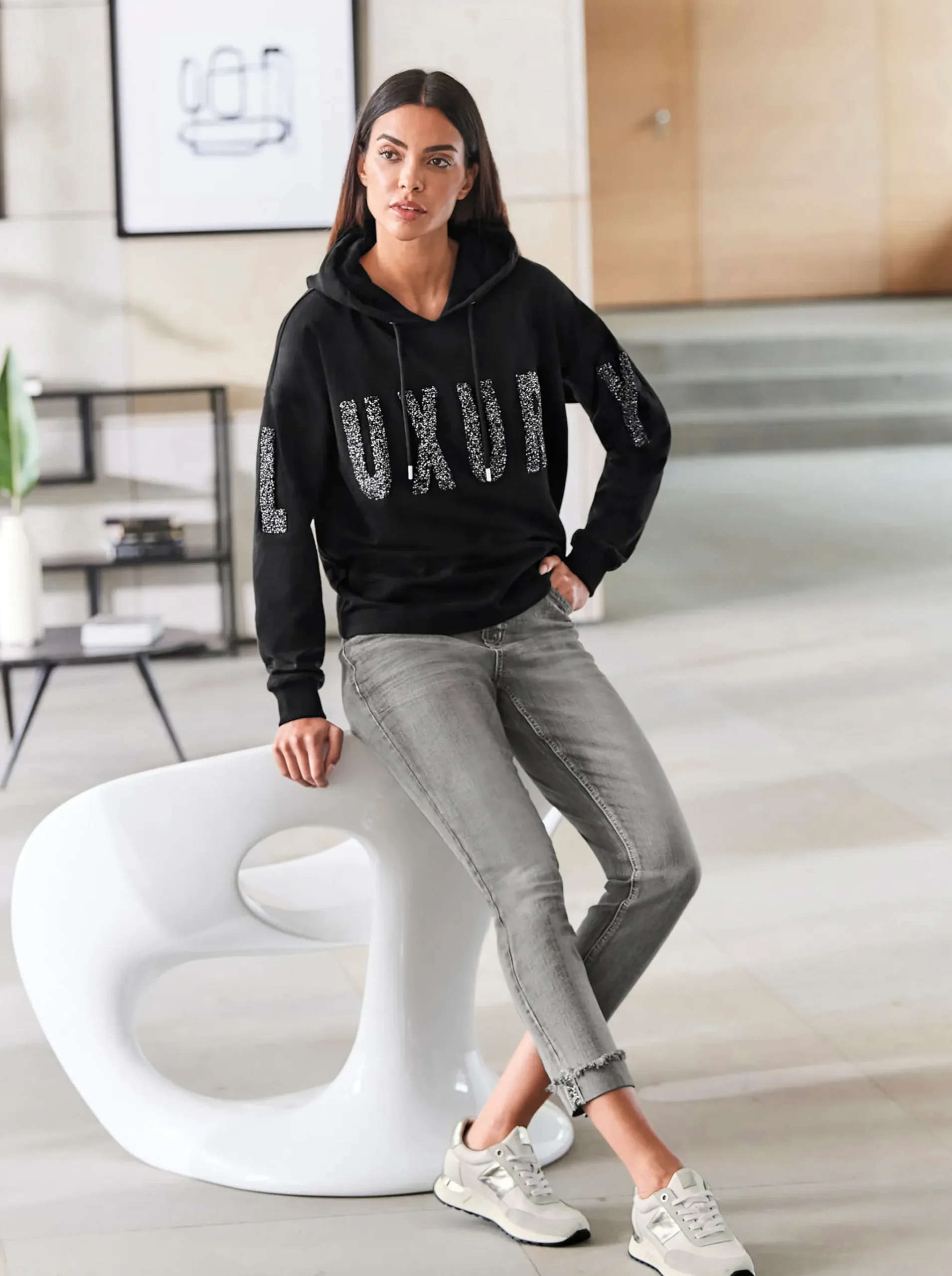 7/8-Jeans mit Beinaufschlag, fixiert