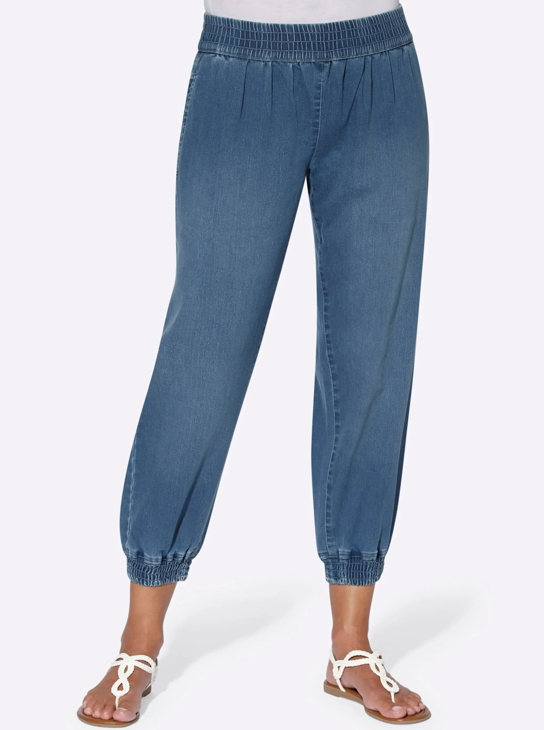 7/8-Jeans mit Smokpartie an Bund und Beinabschluss