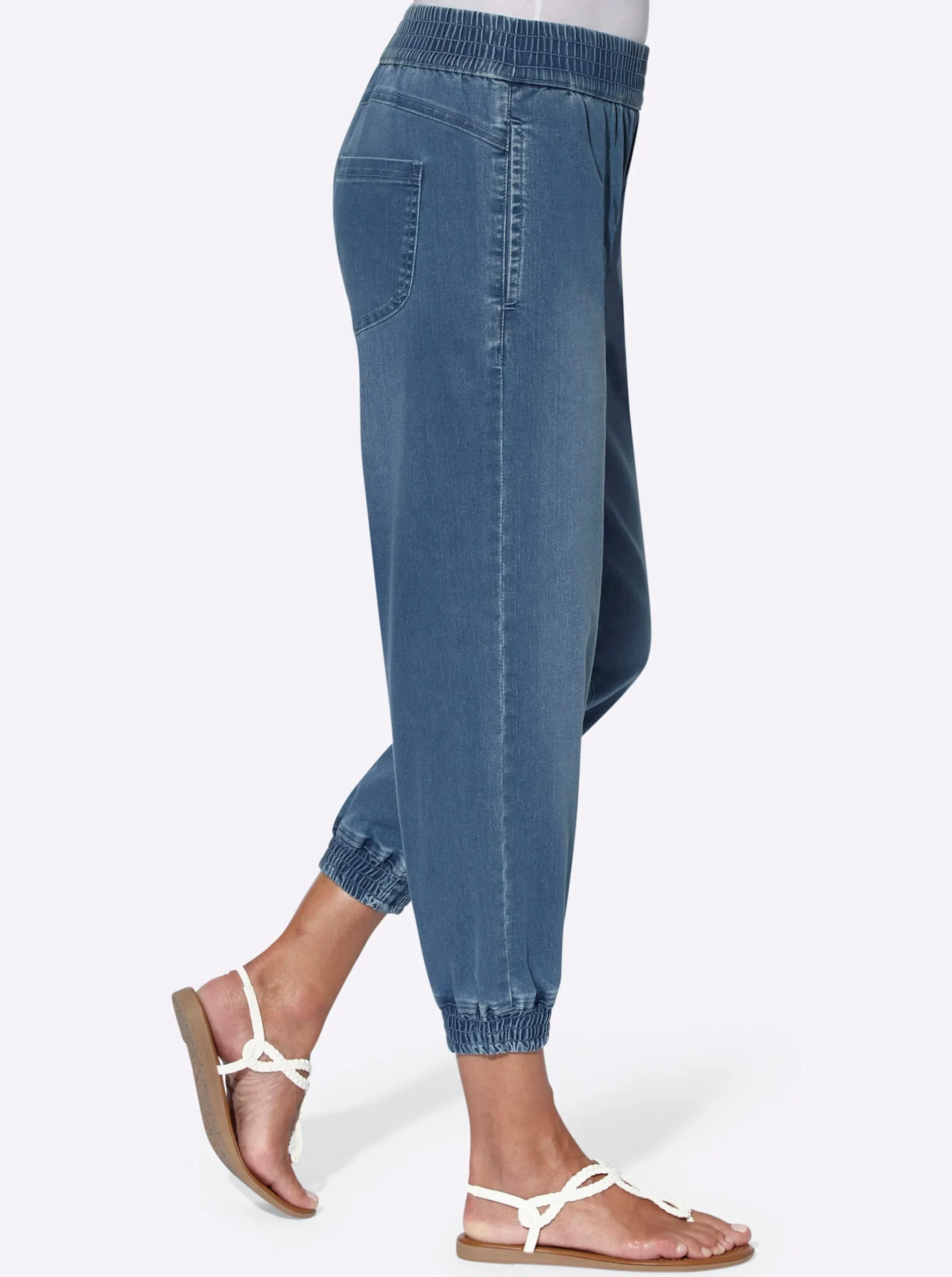 7/8-Jeans mit Smokpartie an Bund und Beinabschluss