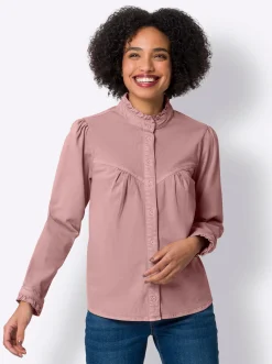 Jeansbluse mit Rüschen