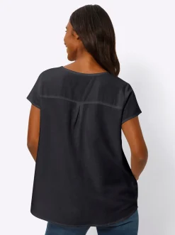 Kurzarm-Bluse mit Leinen-Anteil