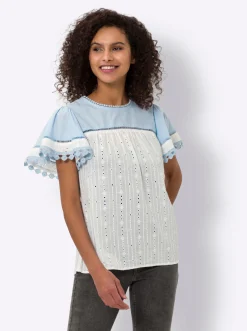 Kurzarm-Bluse mit Lochspitze