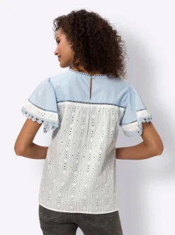 Kurzarm-Bluse mit Lochspitze