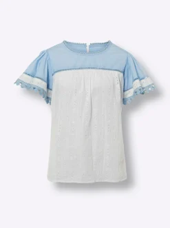 Kurzarm-Bluse mit Lochspitze