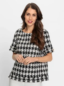 Kurzarm-Bluse mit Pepita-Muster
