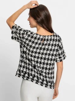 Kurzarm-Bluse mit Pepita-Muster