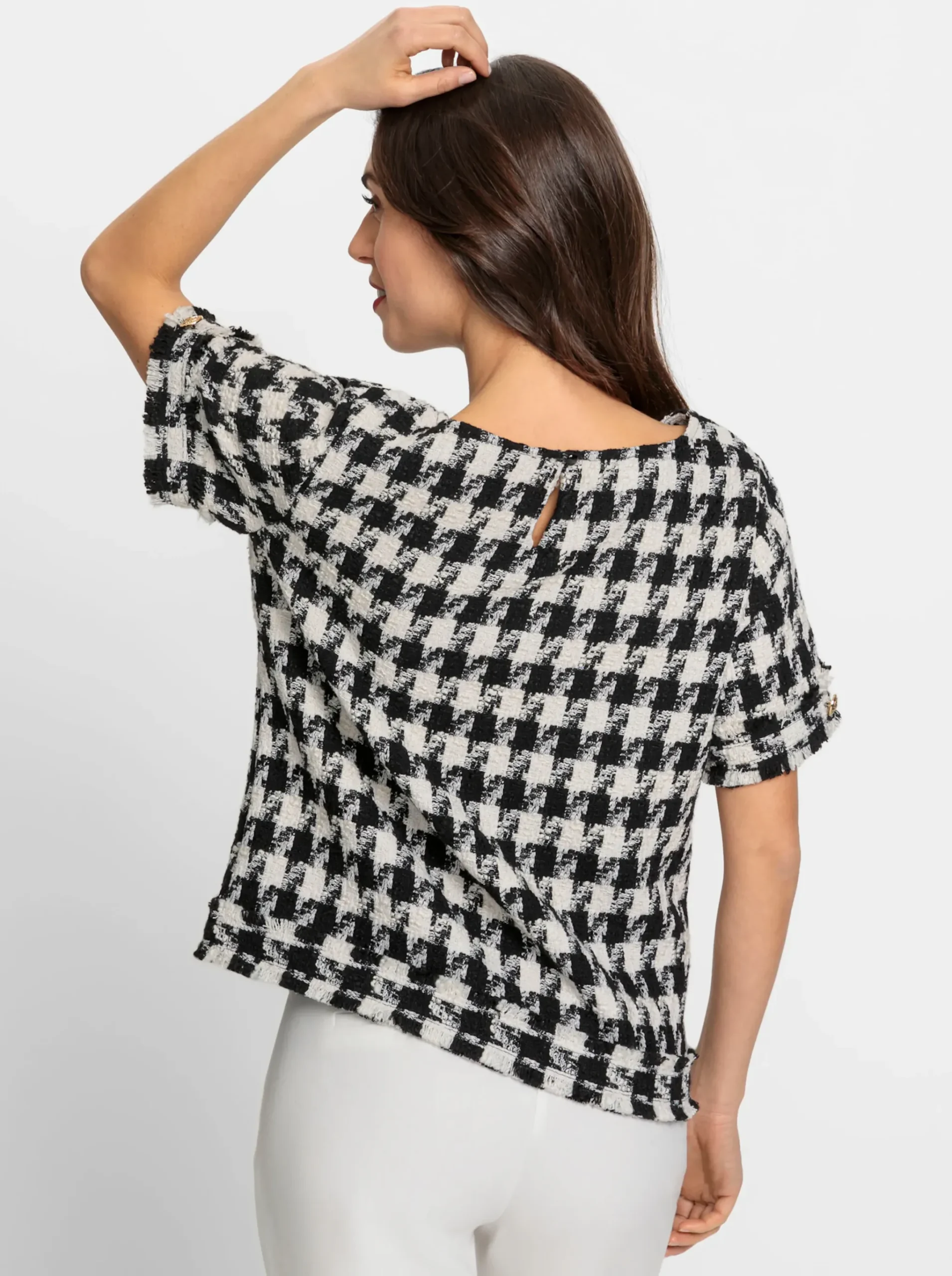Kurzarm-Bluse mit Pepita-Muster
