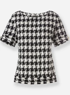 Kurzarm-Bluse mit Pepita-Muster