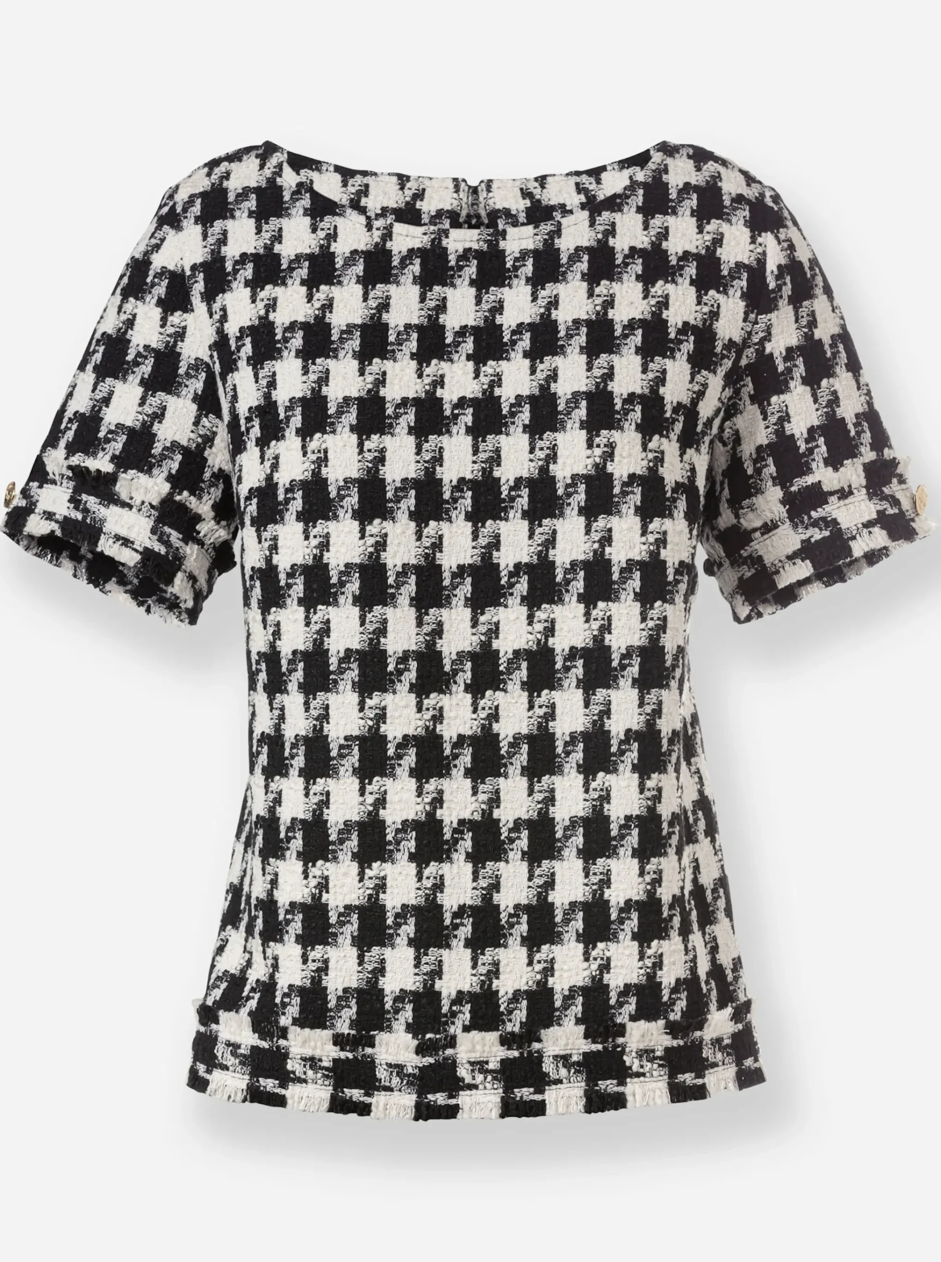 Kurzarm-Bluse mit Pepita-Muster