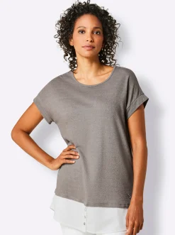 Kurzarmshirt im Leinen-Viskose-Mix