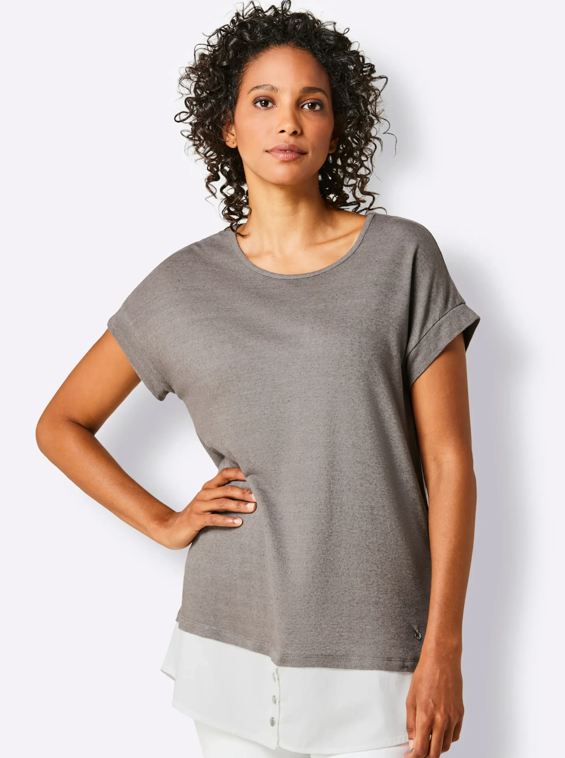 Kurzarmshirt im Leinen-Viskose-Mix