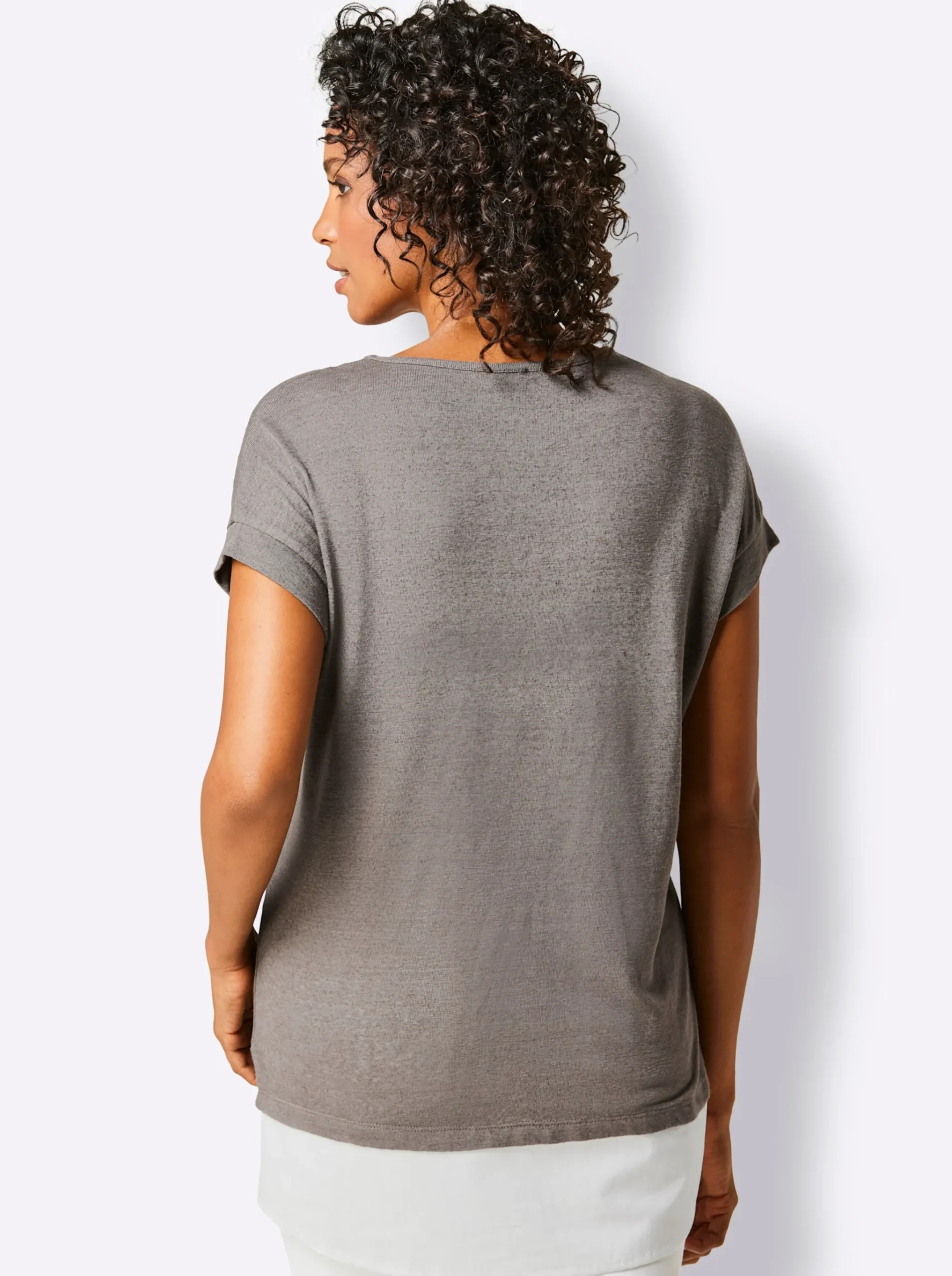 Kurzarmshirt im Leinen-Viskose-Mix