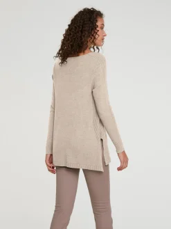Longpullover mit großzügigem Rundhals-Ausschnitt