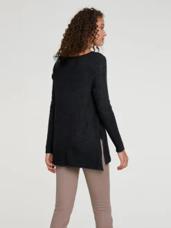 Longpullover mit großzügigem Rundhals-Ausschnitt