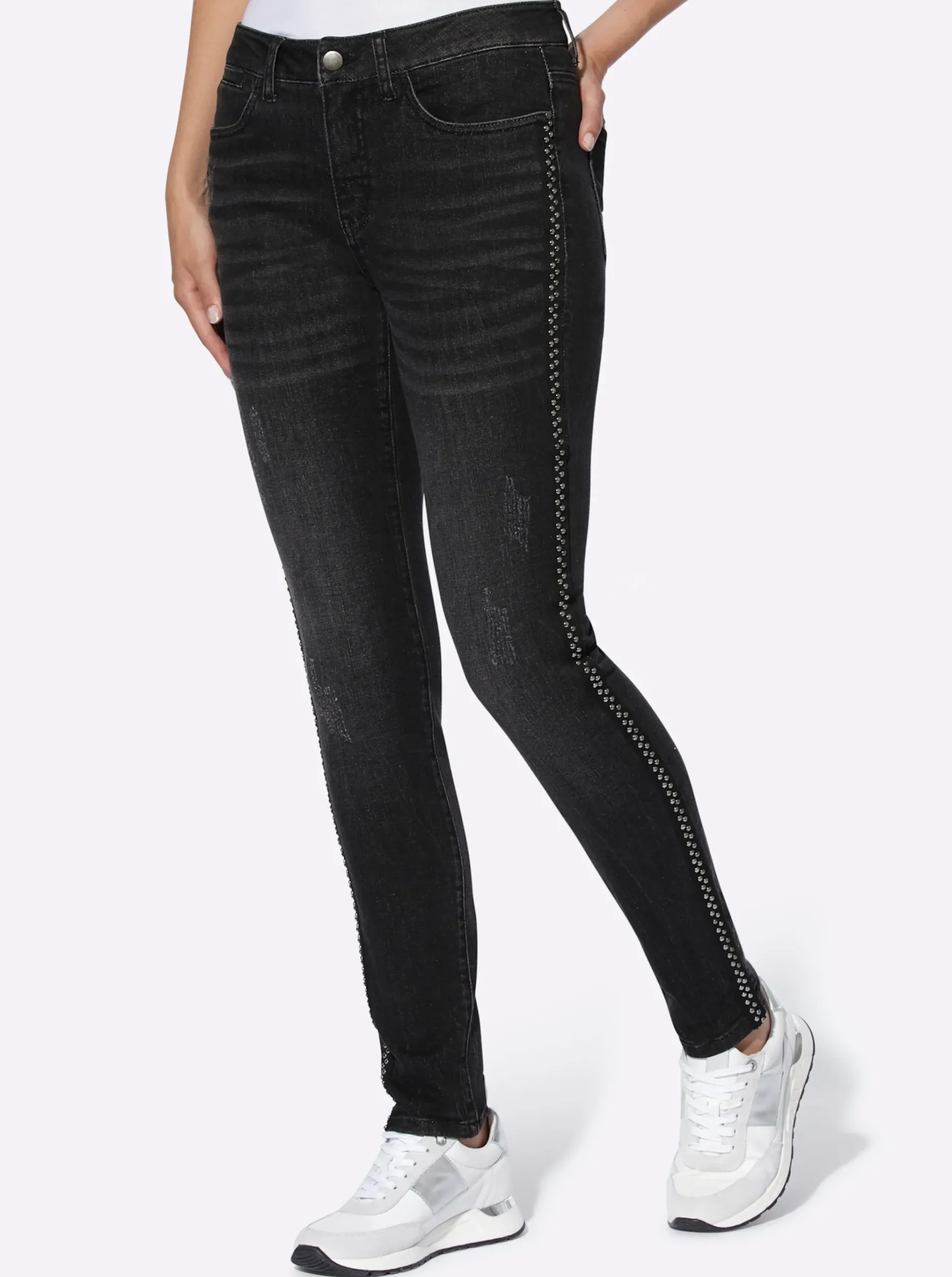 5-Pocket-Jeans mit Nieten-Verzierung seitlich