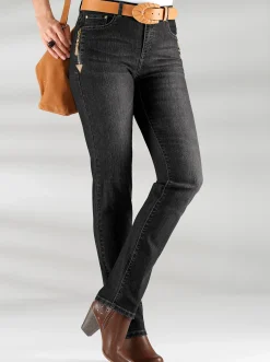 5-Pocket-Jeans mit Reißverschluss und Lederimitat-Anhänger