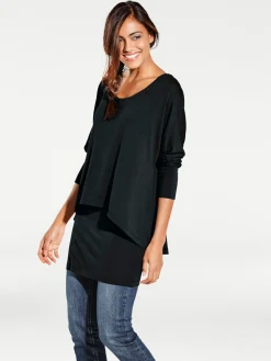Rundhalsshirt mit Fledermaus-Ärmeln