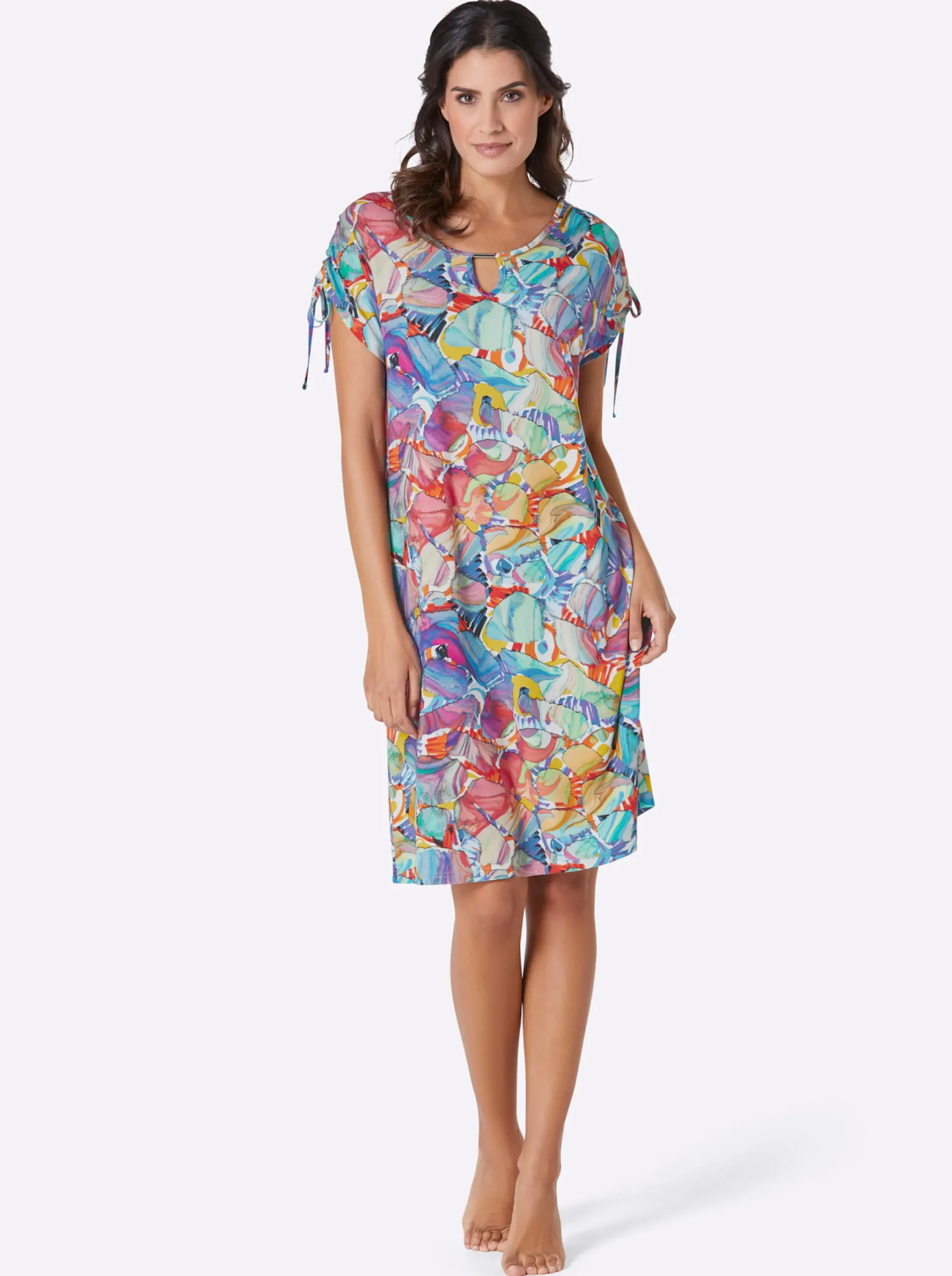 Sommerkleid mit Raff-Bändern an den Schultern