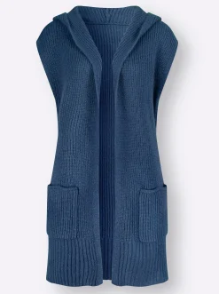 Strickweste mit Kapuze, Ripp-Optik