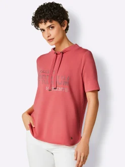 Sweatshirt mit Folienprint und Glitzersteinchen
