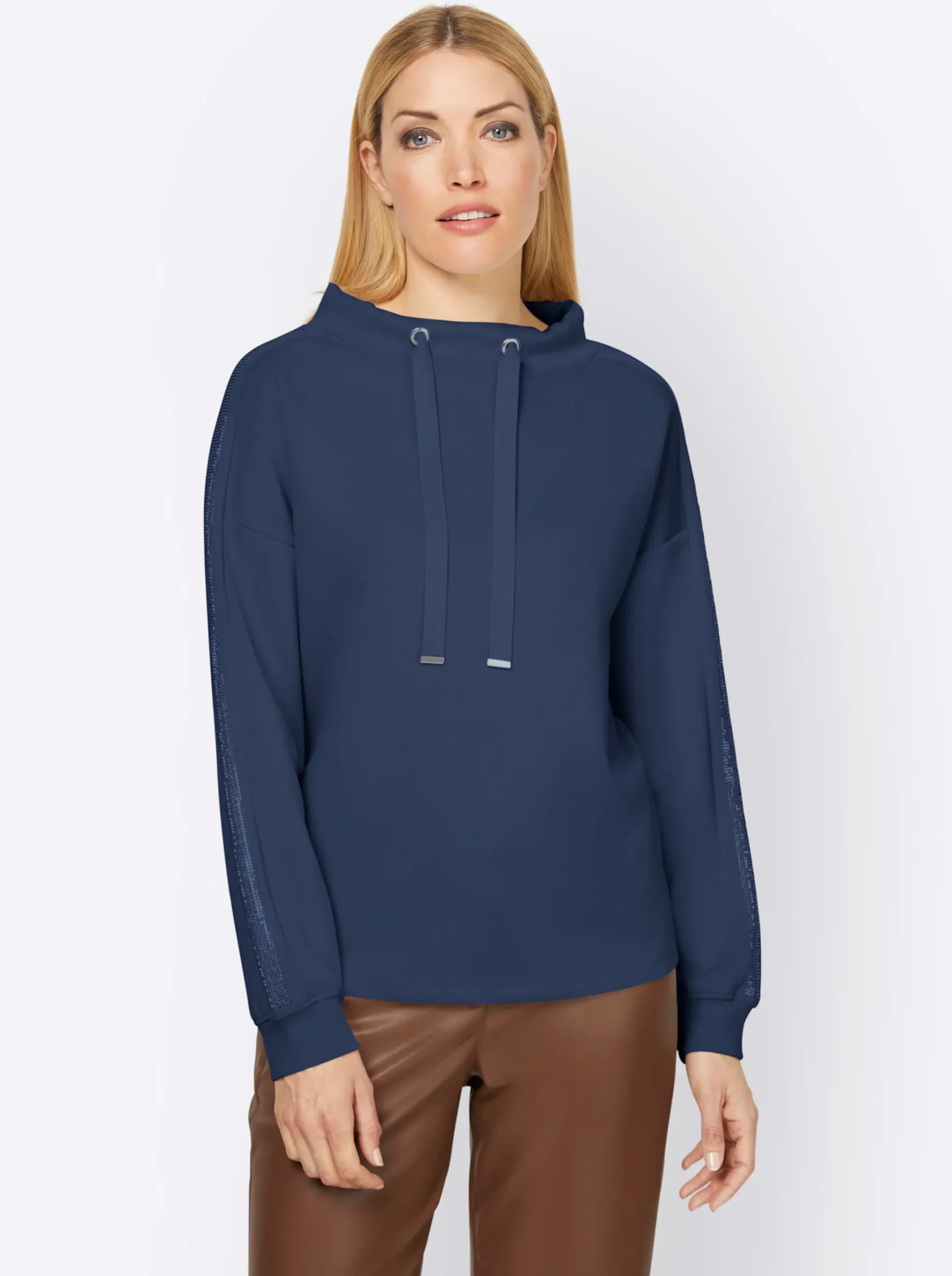 Sweatshirt mit Galonstreifen aus Ziersteinchen