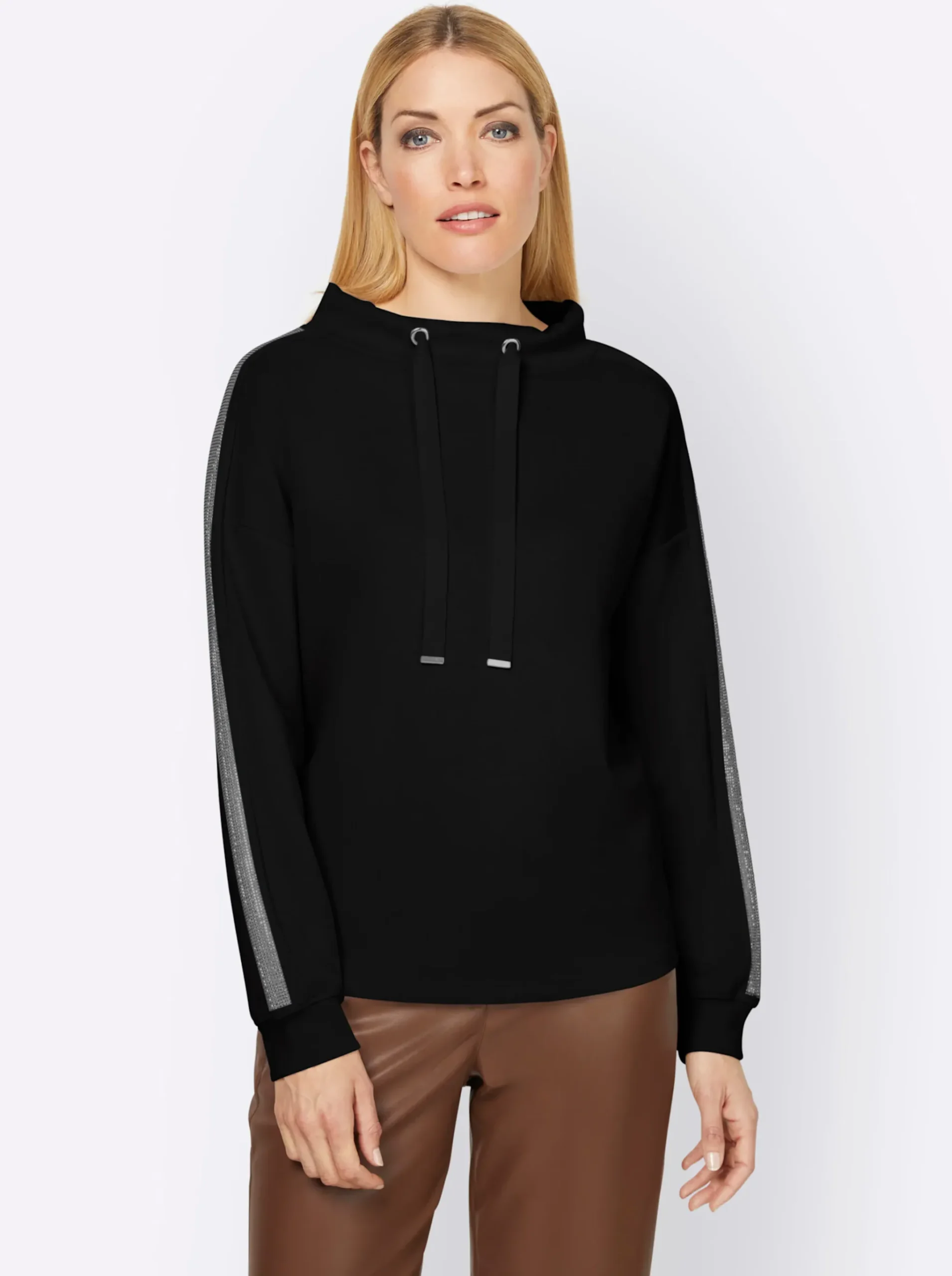 Sweatshirt mit Galonstreifen aus Ziersteinchen
