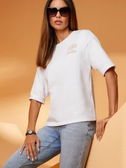 Sweatshirt mit Schriftzug und Glitzersteinchen