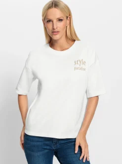 Sweatshirt mit Schriftzug und Glitzersteinchen