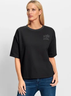 Sweatshirt mit Schriftzug und Glitzersteinchen